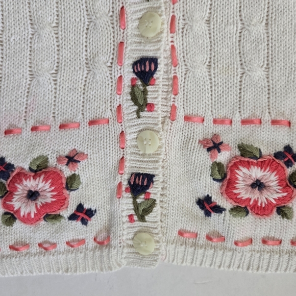 Vintage cable knit floral embroidered button down sweater vest sz M - Picture 3 of 8